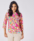 Mandarine Collar Printed Roll Up Sleeve Top